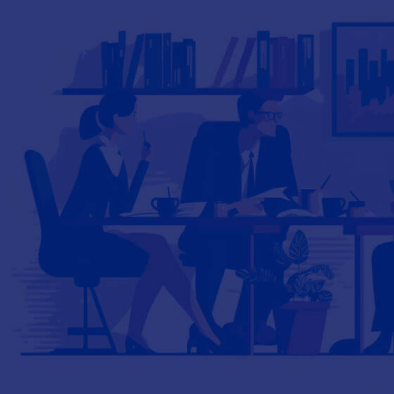 Grafik Leute in einem Meeting mit blauem Overlay
